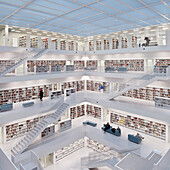 Interior view of the new public library Stuttgart, Baden-Wuerttemberg, Germany, Europe