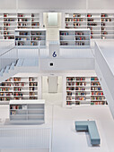 Bookshelves inside of the new public library Stuttgart, Baden-Wuerttemberg, Germany, Europe