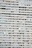 Balconies of a high rise building, huge residential area UNO-City, Vienna, Austria, Europe