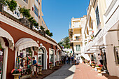 Einkaufs und Flaniermeile in Capri Stadt, Capri, Kampanien, Italien