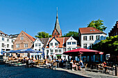Norder market with Sank Maria Church, Flensburg Fjord, Schleswig-Holstein, Germany