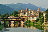 City of Bassano del Grappa with Ponte degli Alpini bridge over the river Brenta, Bassano del Grappa, Venetia, Italy