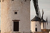 Spain, Castile-La Mancha Region, Toledo Province, La Mancha Area, Consuegra, antique La Mancha windmills, late afternoon