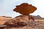 Eroded rock in balance, Wadi Rum, Jordan, Middle East