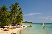 Kayaks on the beach, Plantation Island Resort, Malolo Lailai Island, Mamanuca Islands, Fiji, South Pacific