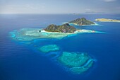Aerial view of island and coral reef, Monuriki Island, Mamanuca Islands, Fiji