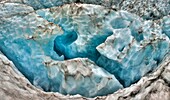 Exposed crevasse ice walls, Franz Josef Glacier panorama, Westland National Park, West Coast