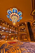 The art deco lobby atrium on the new Disney Dream cruise ship sailing between Florida and the Bahamas