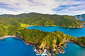 Aerial view of Waikare Inlet, the Bay of Islands in the Northland region of the north island of New Zealand