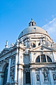 architecture , belief , blue , blue sky , building , cathedral , church , Color image , creed , day , Europe , Italy , landmark , outdoor , religion , religious , Santa Maria della Salute , sight , Venice , vertical , V04-1514748 , AGEFOTOSTOCK 