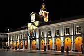 Spain, Asturias, Aviles, Plaza de Espana, The Cty Hall by night