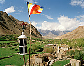 View from rooftop of convent Thagchokling, village Ney, west of Leh, Ladakh, Jammu and Kashmir, India