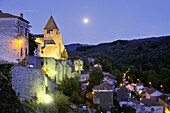 Chanteuges im Gorges de l'Allier bei Nacht, Auvergne, Frankreich, Europa
