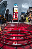 Times Square at twilight on a rainy day in New York