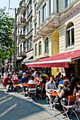 People in street cafes, St. Georg, Hamburg, Germany, Europe