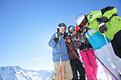 Five children with skiing equipment, Gargellen, Montafon, Vorarlberg, Austria