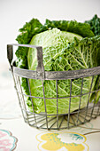 Green cabbage in a basket, Homegrown