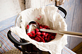 Preserving raspberries for raspberry jam, homemade