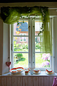 Window at Stelly's Huus, restaurant and cafe, Oevenum, Föhr, North Frisian Islands, Schleswig-Holstein, Germany, Europe