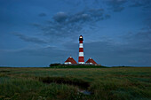 Westerheversand lighthouse at night, Westerhever, Wadden Sea National Park, Eiderstedt peninsula, North Frisian Islands, Schleswig-Holstein, Germany, Europe
