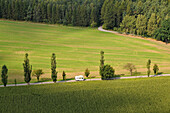 Blick vom Lilienstein auf Felder und Wald, Sächsische Schweiz, Sachsen, Deutschland, Europa