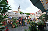 Marktplatz mit Kirchturm St. Wenzel, Naumburg, Sachsen-Anhalt, Deutschland, Europa