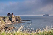 Tantallon Castle and Bass Rock islet near New Berwick, East Lothian, Scotland