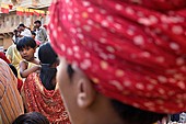 Audience of Gangaur festival, inside the Fort near Raj Mahal Royal Palace,Jaisalmer, Rajasthan, India