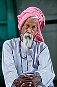 Senior holy man portrait, in holy lake,pushkar, Rajasthan, india