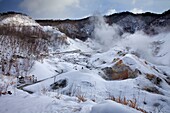 Jigokudani,Hell Valley,displaying volcanic activities,Noboribetsu Onsen,Noboribetsu,Shikotsu-Toya National Park,Hokkaido,Japan