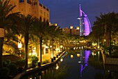 Burj Al Arab hotel at night, Dubai, United Arab Emirates UAE