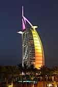 Burj Al Arab hotel at night, Dubai, United Arab Emirates UAE