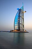 Burj Al Arab hotel at dusk, Dubai, United Arab Emirates  UAE