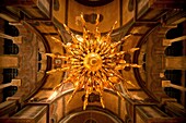 golden Chandelier and the ceiling inside the church Hagia Sophia in Thessaloniki, Macedonia, Greece