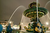 Place de la Concorde fountains and la Madeleine, by night, Paris, France long exposure