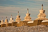 108 Buddhist stupas surround Erdene Zuu monastery, near Kharakhorum , ancient capital of Mongol empire, Mongolia