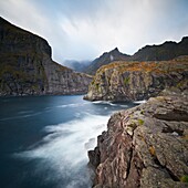 Ocean tide amoung sea cliffs and mountains, Å I Lofoten, Lofoten Islands, Norway