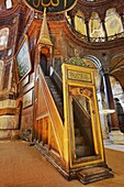 The 19th century minbar mimbar or mimber pulpit where the imam stood to deliver sermons or in the Hussainia where the speaker sits and lectures the congregation  Hagia Sophia  Ayasofya  , Istanbul, Turkey