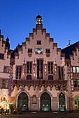 town hall ´Römer´, illuminated at night, Frankfurt, Germany