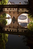 bridge over river Pregnitz at night, Nuremberg, Germany