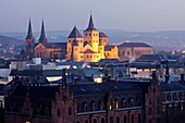 Cathedral of Trier and Basilica of Constantine, illuminated at night, Trier, Germany