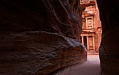 A glimpse of Al Khazneh, the Treasury, from the Siq, Petra, Jordan