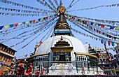 Stupa and prayer flags, Kathe simbhu, Kathmandu, Nepal