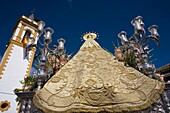 A wooden statue of the Virgin Carmen is publicly displayed during a Holy Week procession in the town of Prado del Rey in southern Spain´s Cadiz Sierra region in Andalucia, April 24, 2008  Easter processions in Andalucia during Holy Week are a public displ