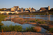 Banks Of The Loire Seen From The Island Croix Saint-Jean, View Of The Saint-Florentin Church, Royal Chateau And City Of Amboise, Indre-Et-Loire (37), France