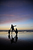 Mother And Her Children On The Beach At Twilight, Cayeux-Sur-Mer, Bay Of Somme, Somme (80), France