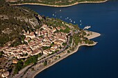 France, Var (83), Bauduen tourist village on the banks of Lake St. Croix du Verdon, (aerial photo)