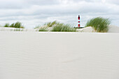 Leuchtturm und Dünen, bei Nebel, Amrum, Nordfriesland, Schleswig-Holstein, Deutschland