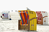 Beach chairs near Norddorf, sandbank, Amrum, North Frisian Islands, Schleswig-Holstein, Germany