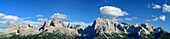 Panorama of Brenta range with view to Cima Groste, Cima Falkner, Cima Sella, Cima Brenta, Cima Mandron, Brenta Alta, Crozzon di Brenta, Cima Tosa and Cima Vallon, Brenta range, Trentino, UNESCO World Heritage Site Dolomites, Italy